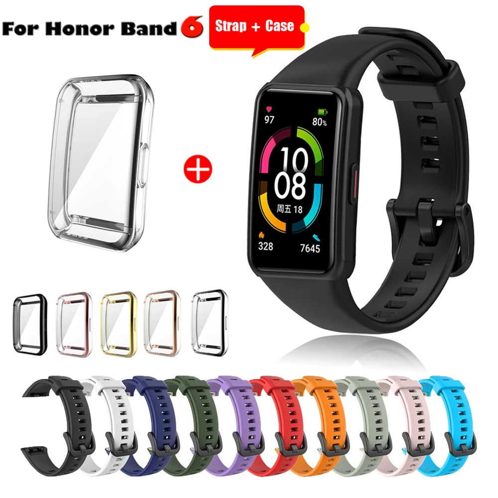 Correa de repuesto para Huawei Honor Band 6, correa de silicona para reloj Honor Band 6, funda protectora de pantalla completa de TPU