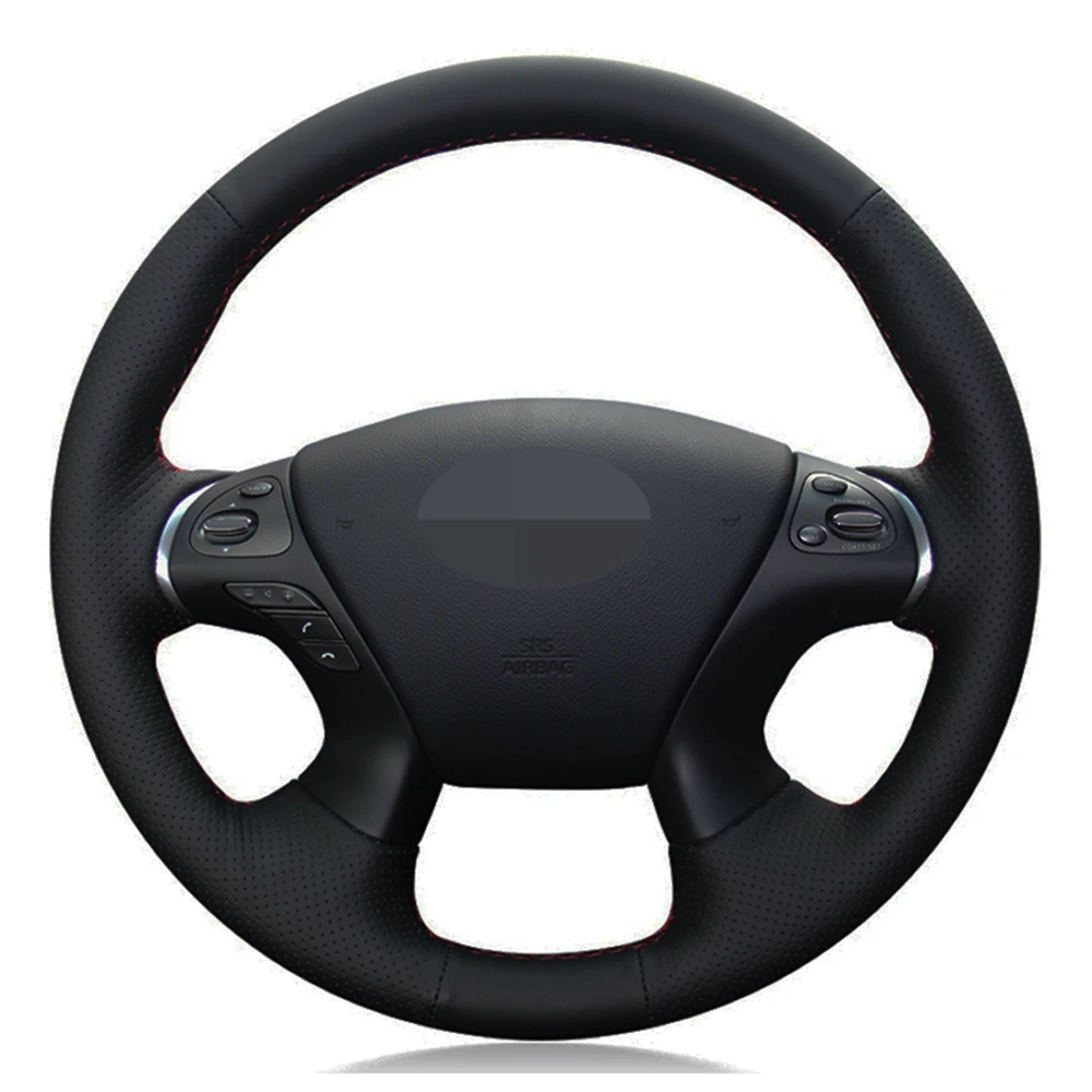 Car Steering Wheel Cover Diy Handstitched Soft Black Artificial
