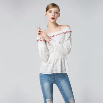 

New White Sexy Crocheted Knitted Shirt Women Tops High Quality Women Fashion 2020 Spring Sweater Hollow-out Knitwear D6719524