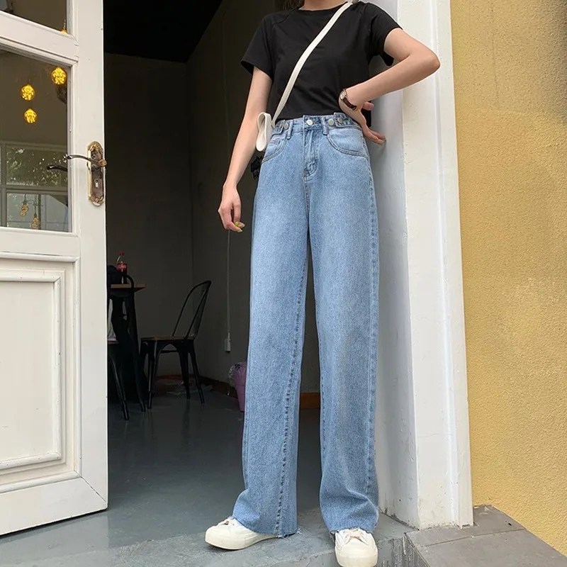 Jeans Women Loose Chic Leisure Ulzzang Daily Womens Harajuku Female Simple Trousers Solid High-quality Retro Oversize Wide Leg