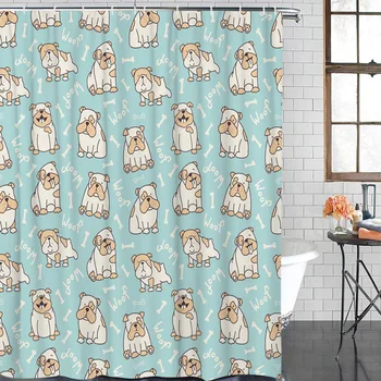 

Cartoon Bath Curtain French Bulldog Cute Shower Curtain Waterproof Polyester Fabric Bathroom Decor