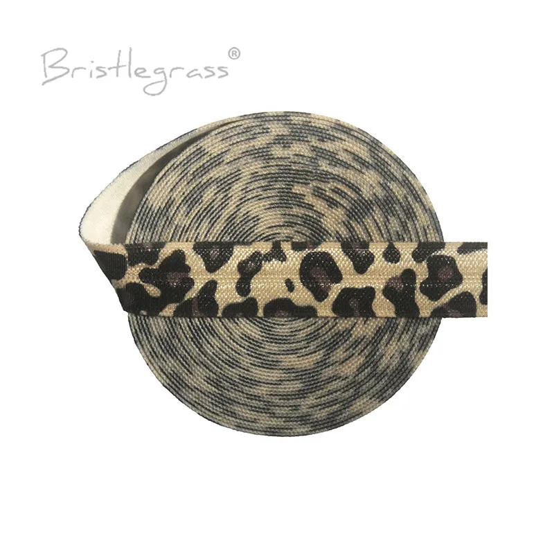 

BRISTLEGRASS 5 Yard 5/8" 15mm Nude Leopard Print Foldover Elastic FOE Spandex Satin Band Hair Tie Headband Dress DIY Sewing Trim