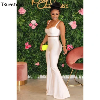 

Tsuretobe Sexy 2 Piece Set Women Crop Top And Flare Pants Suit Summer Club Outfits White Matching Sets Casual Womens Clothing