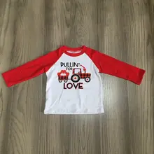 Одежда для маленьких мальчиков детская красная рубашка-реглан с длинными рукавами для мальчиков рубашка для мальчиков с рисунком грузовика и надписью «love»