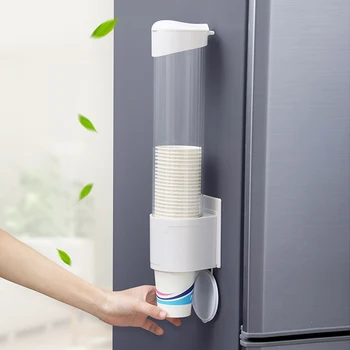 

White/Black Paper Cup Dispenser Plastic Cups Holder Disposable Cup Rack Automatic Holder Dustproof Free Punching Paper Cup Rack