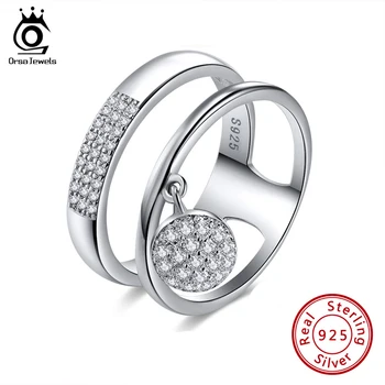 

ORSA JEWELS 100% Genuine 925 Sterling Silver Women Rings AAA Shiny Cubic Zircon Pave Setting Female Party Jewelry SR54