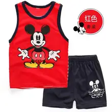 Модная детская одежда с Микки Маусом Одежда для мальчиков Топ без рукавов+ штаны, комплект из 2 предметов для маленьких мальчиков и девочек, Набор тканевых салфеток