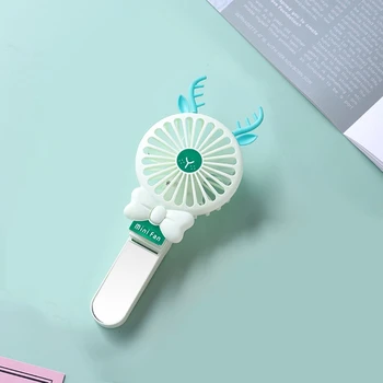 

HOT！-Foldable Handheld Fan, Portable Rechargeable & 3 Speeds Mini Electric USB Fan with Mini Mirror and LED Light for Home / Off