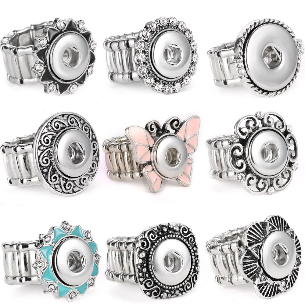 Кольца с кристаллами и стразами 12 мм 18 мм|snap button ring|party ringring 12mm |