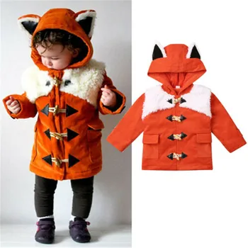 

1-6 Years Baby Boys Coats Spring Autumn Toddler Baby Outerwear Foxes Ears Hooded Coats Boys Jacket Orange Warm Kids Jackets Tops