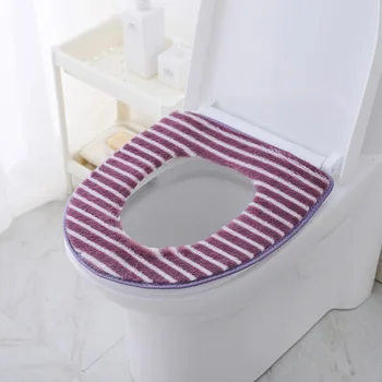 

New Style Plush Toilet Mat Autumn and Winter Warm Pu Waterproof Toilet Seat Cover Thickening zhan kou shi Stripes zuo bian dian