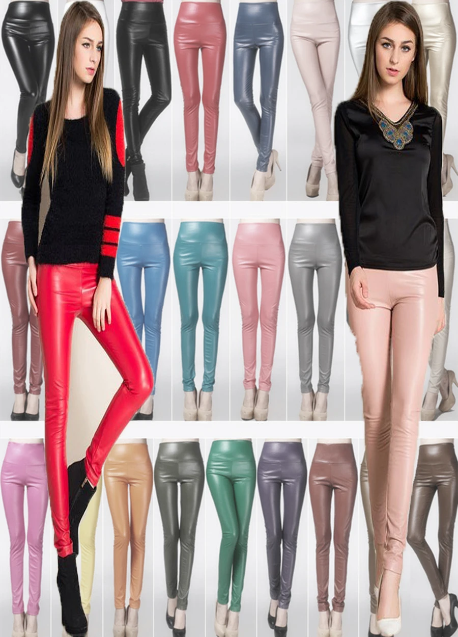 2024 - Dames Faux Lederen Leggings Stretch Hoge Taille Pleather Pu Broek & Warme Broek Mode Leggings voor Vrouwen Katoen, C, XL