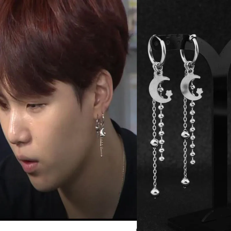 Stud-Earrings Grunge Long-Chain Punk Idol Stainless-Steel Moon-Star Hip-Hop Korean Women