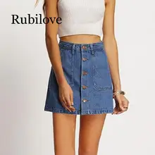 Rubilove, Женская юбка, летняя, модная, ковбойская, мини, высокая талия, короткие, сексуальные, с карманами, синие, джинсовые юбки, повседневные