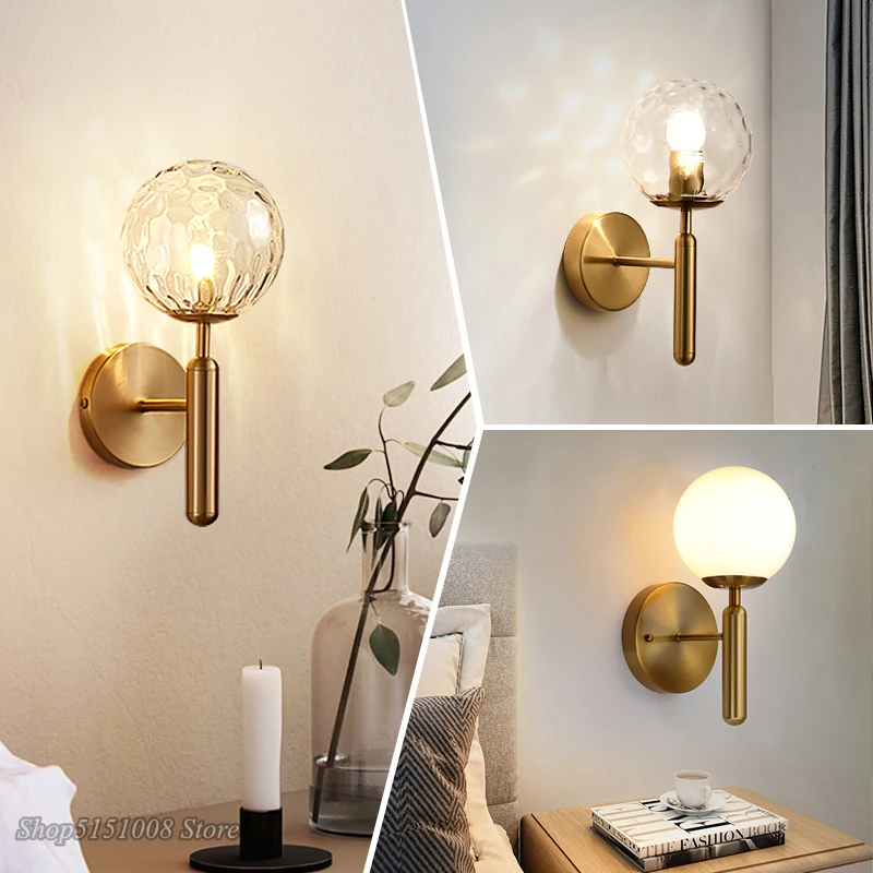 Nordic Modern Wall Lamp Bedroom Beside Glass Ball LED Wall Lights Wandlamp Bathroom Mirror Stair Lights Aisle Lighting Fixtures 2