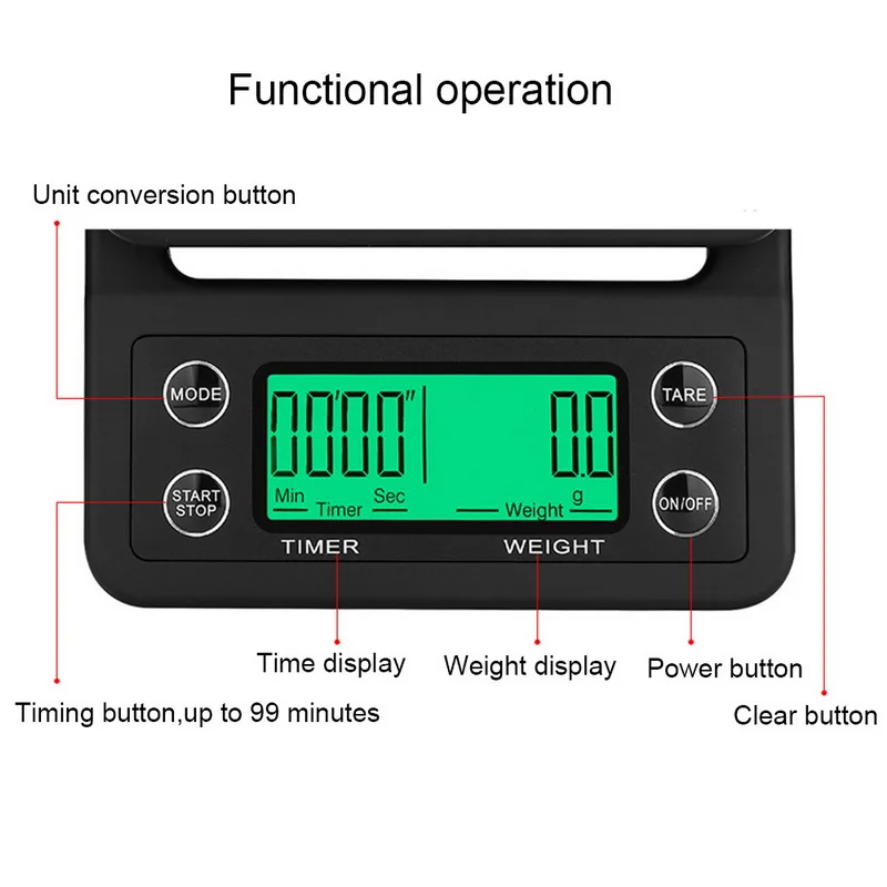 Кг/3 кг/0,1 г принимает массу весом до 5 кг/0,1 г капельного Кофе весы с таймером Портативный цифровой Кухня весы высокой точности ЖК-дисплей электронные весы