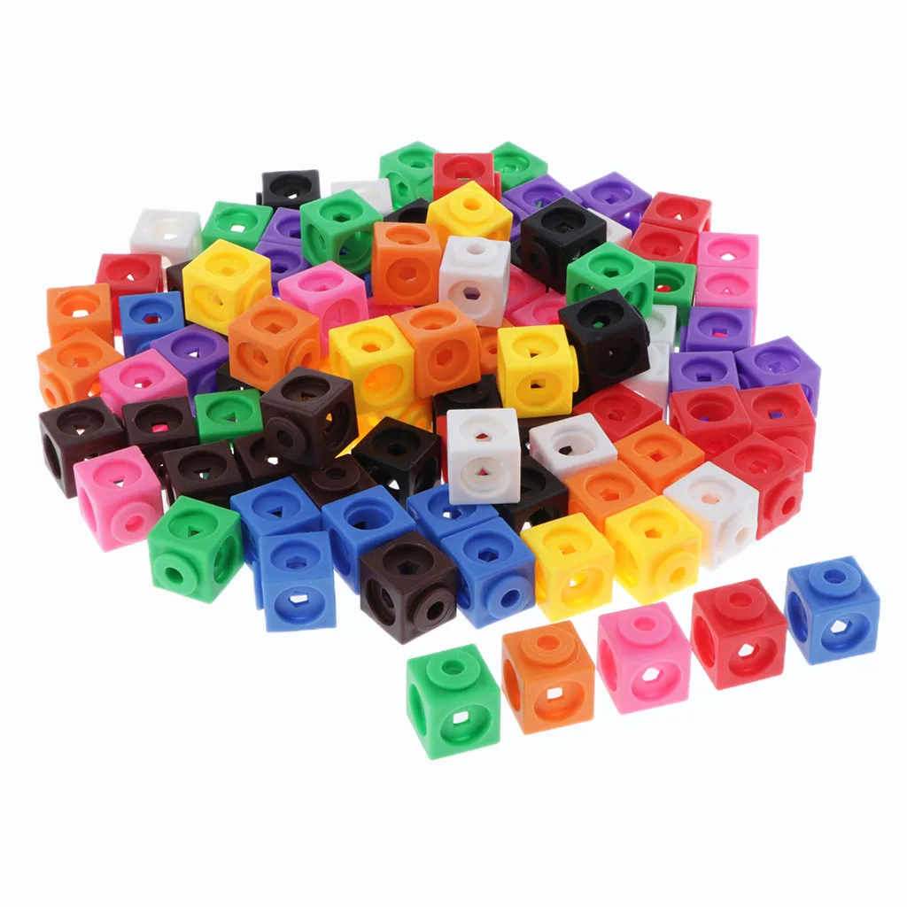 Interlocking Math Link Cubes Blocks Set of 100pcs Kids Early Counting Toys