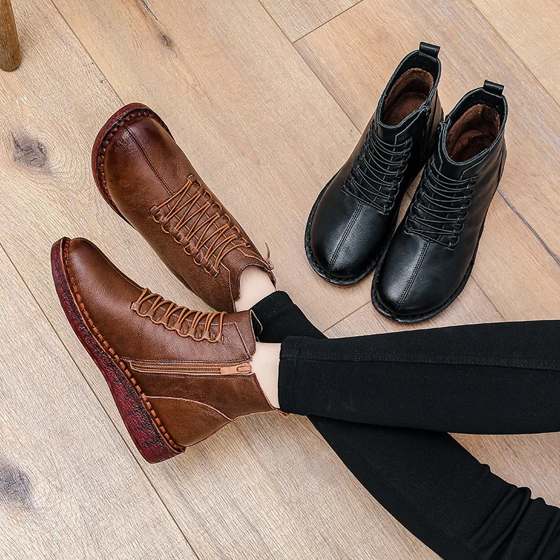 

AARDIMI Winter Women Wedges Heel Boots Ladies Genuine Leather Shoes for Woman Retro Ankle Boot Female Short Plush Botas De Mujer