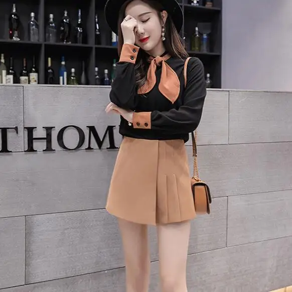 Solid color high waist pleated skirt shorts spring summer irregular wide leg shorts for women ladies slim short pants DF699