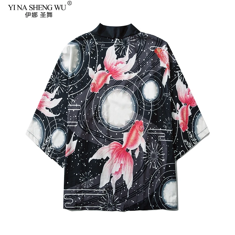 Japanese Fish Koi Print Kimono Cardigan 