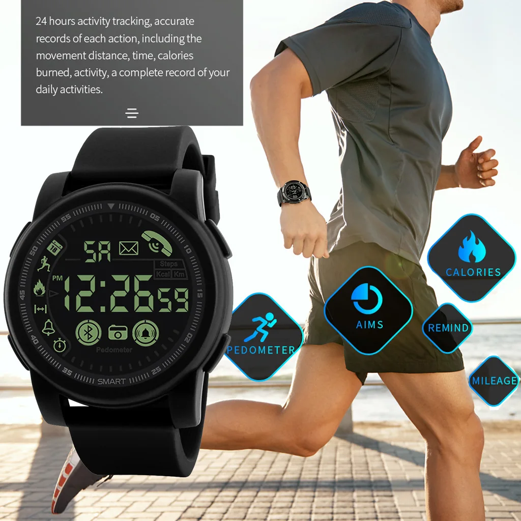 Mens Digital Watches Fitness Free Shipping Smart Electronic Watch Bluetooth Movement Phone SMS Reminder Pedometer Chronograph