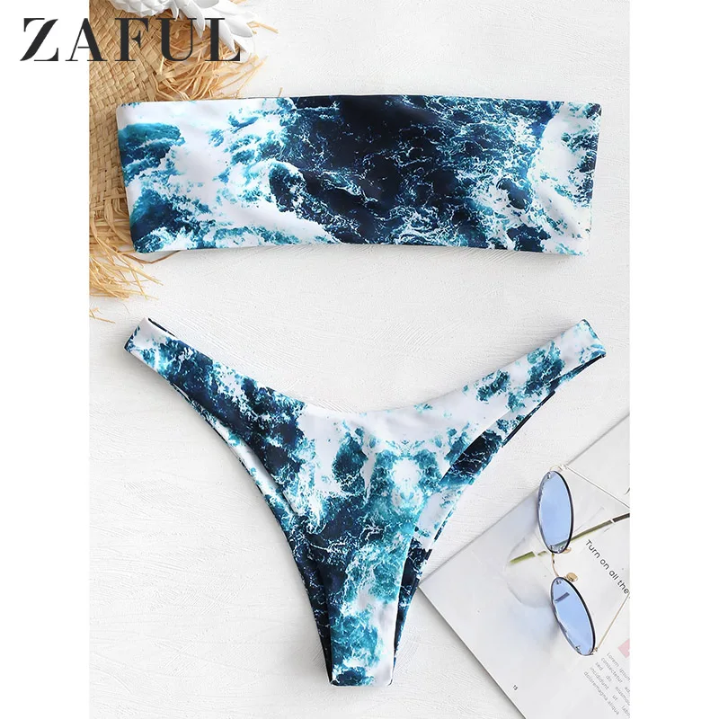 ZAFUL Abstract Bandeau Bikini Set Women 