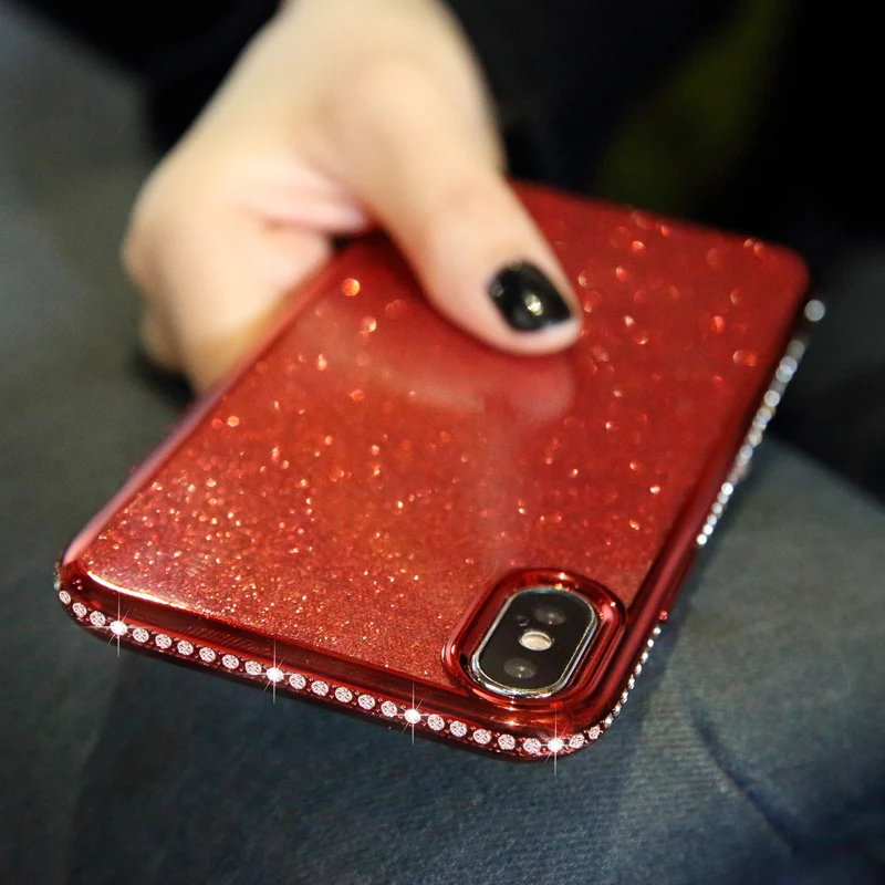 Shiny Bling Diamond Glitter Case for Samsung A10 A20 A20E A30 A30S A40 A50 A50S A70 S8 S9 S10 5G Note 10 Plus 9 8 Soft TPU Cover - Color: Red