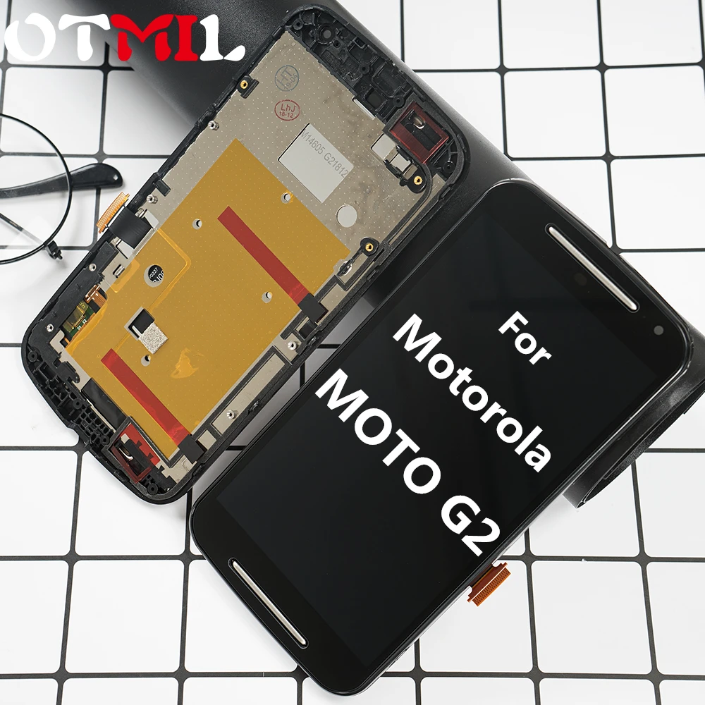 

OTMIL Original For Motorola Moto G2 XT1063 LCD Display Touch Screen Digitizer Assembly frame For Moto G2 XT1063 LCD replacement