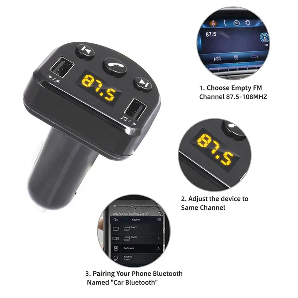 T852 Автомобильный MP3 Смарт двойной USB Bluetooth приемник плеер V5.0+ ED беспроводной автомобильный fm-передатчик радио адаптер автомобильное быстрое зарядное устройство