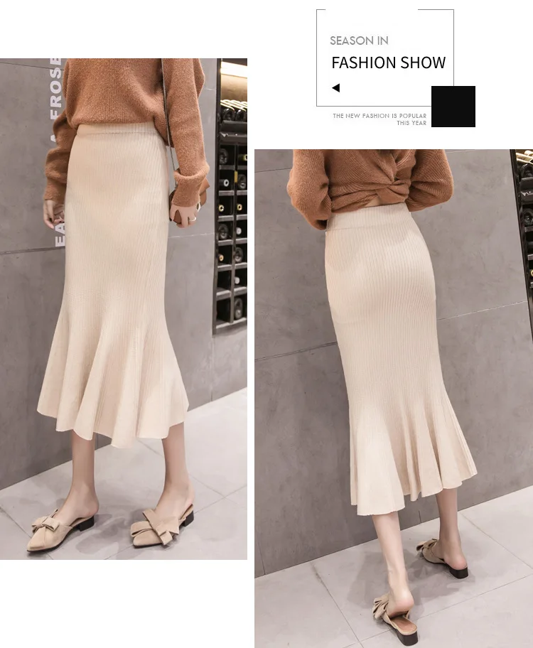 Faldas mujer moda, тонкая юбка в стиле «рыбий хвост», длинная юбка с завышенной талией, шерстяная юбка