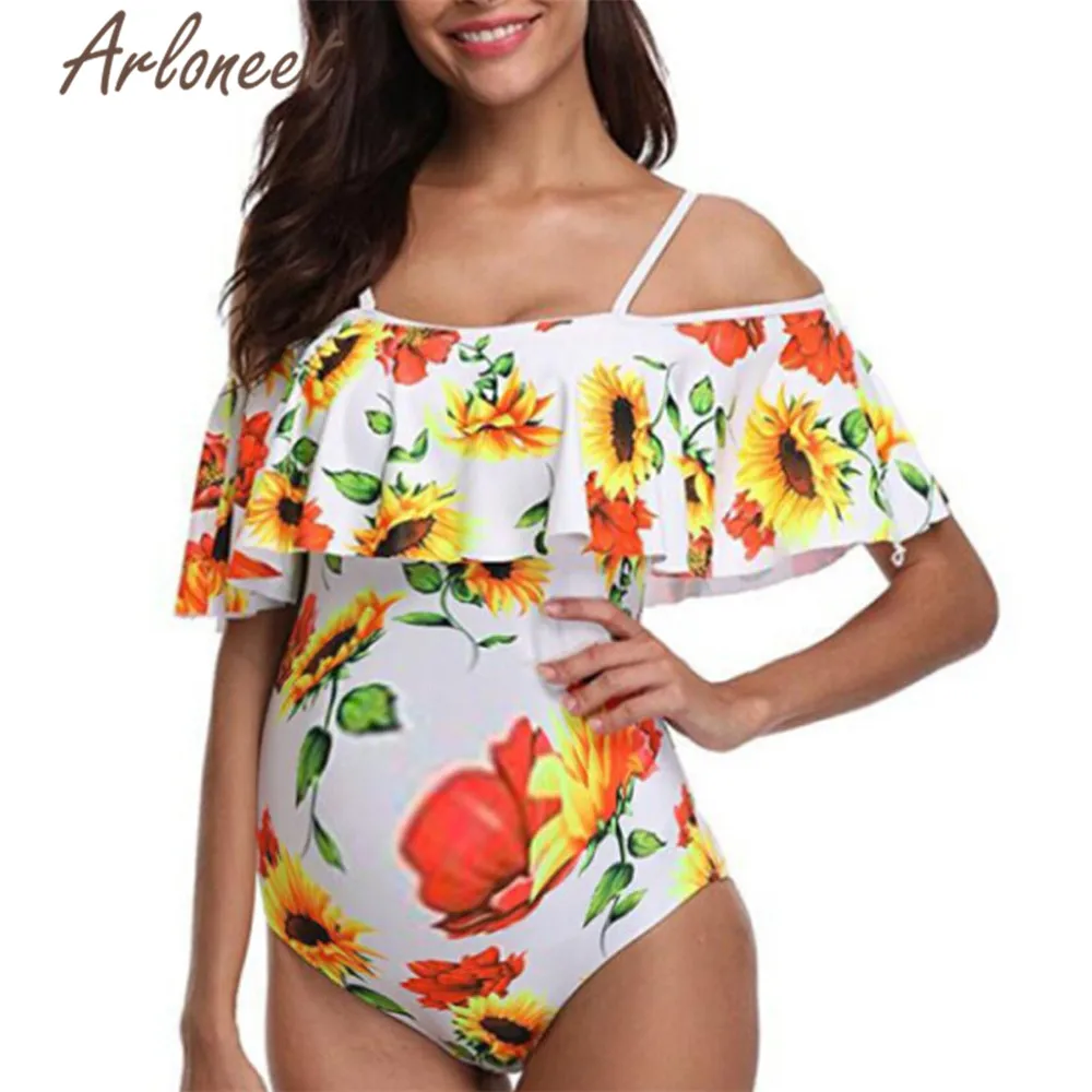 ARLONEET Women Maternity Swimwear One Piece Sun Flower Push Up Bikini Ruffle Swimsuit Bathing Suit Summer Pregnant Clothes | Спорт и