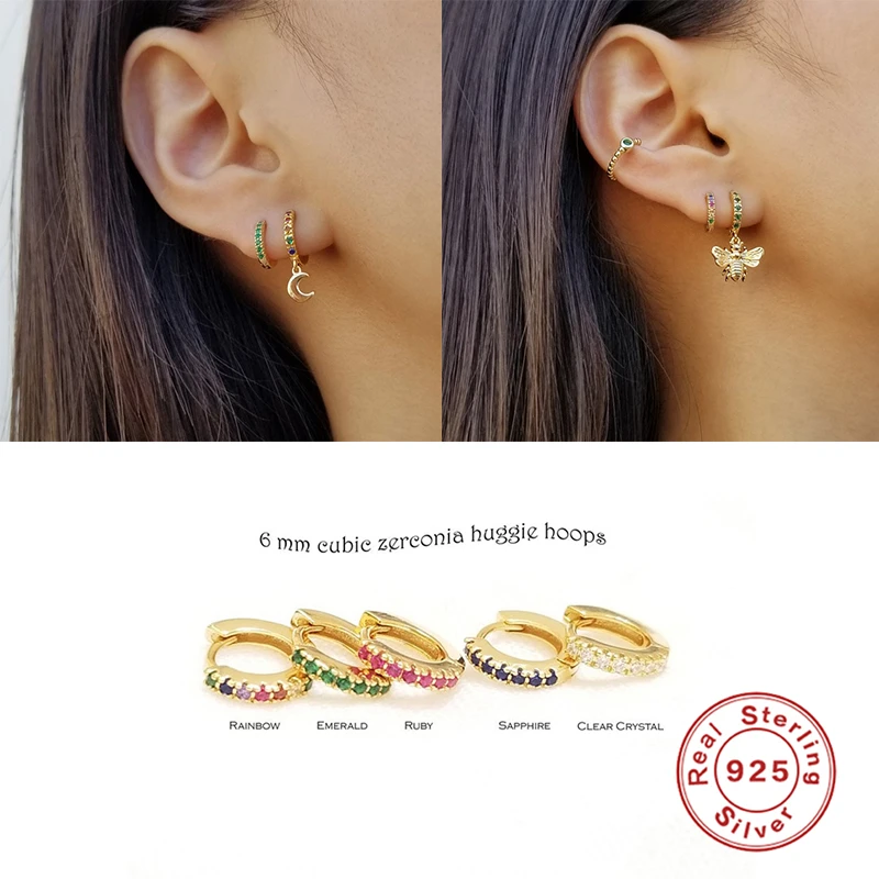 

Aide 1pc 925 Sterling Silver Round Micro-Inlaid Zircon Personality Trend Stud Earrings For Women INS Korean Fine Jewelry