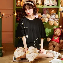 

2021 Summer New Women Pyjamas Home Clothes Plus Size Sleepwear Set Short Sleeve Pajamas for Women Pijama Sets Cotton Pijamas