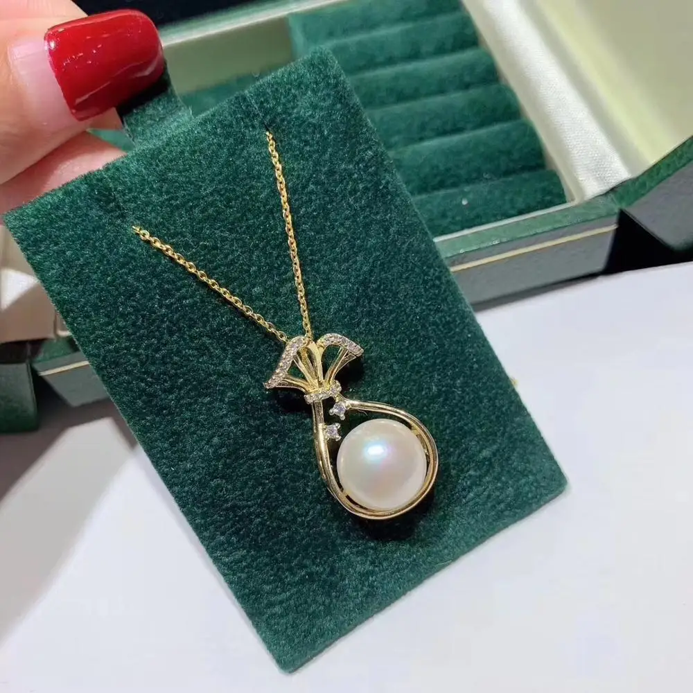 

luxury character round pearl pendant of women necklace real 925 silver gold plated natural pearl girl birthday gift new style