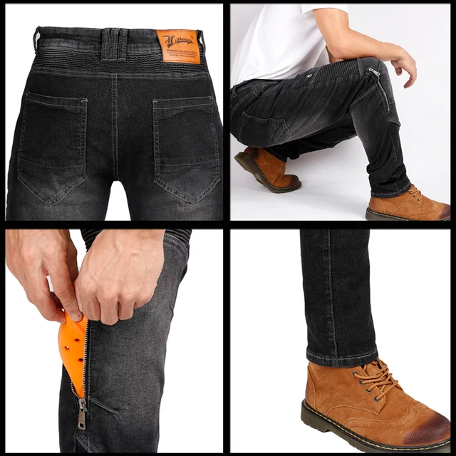 Pantalones de moto de pana para hombre, jeans resistentes a caídas con  equipo de protección, kevlar en la rodilla, para invierno - AliExpress