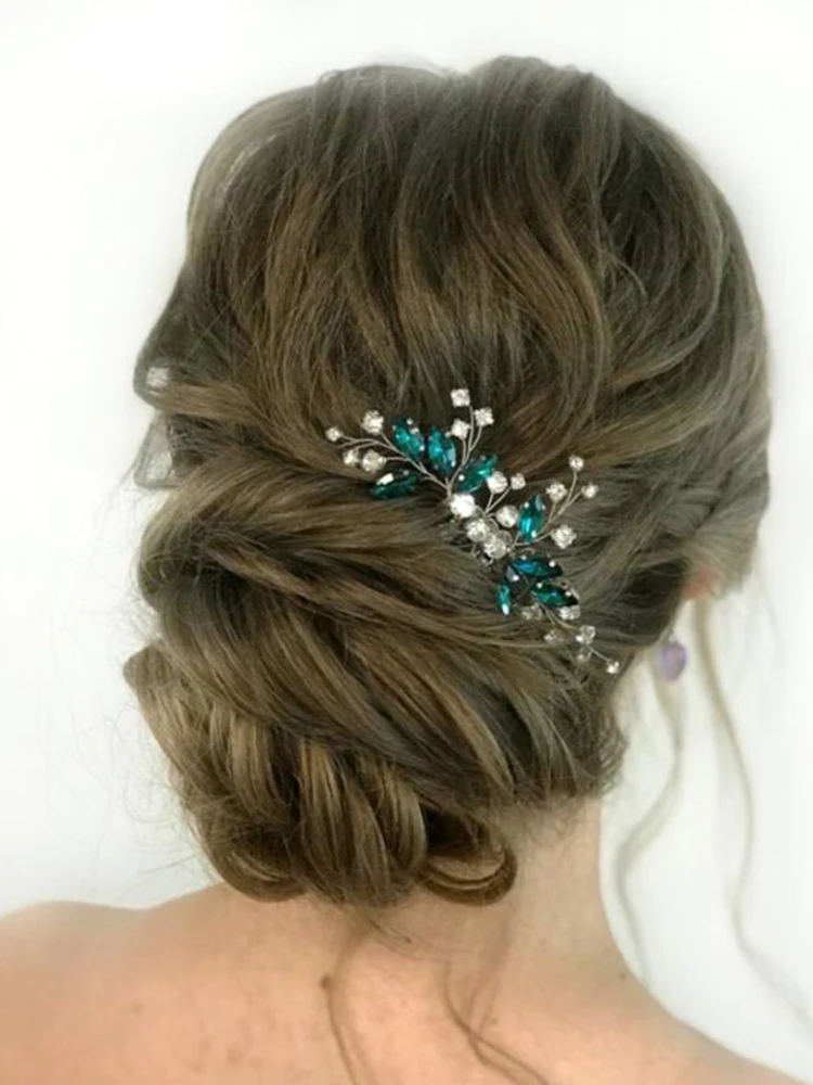 Bohemian Green Wedding Hair Comb Rhinestone Hair Jewelry Bridal Flower Headpiece Romantic Ornaments For Bride Ornament hair accessories bridal hair accessories bridal jewelry set