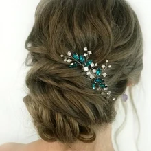 Boêmio casamento verde pente de cabelo strass jóias de cabelo nupcial flor headpiece romântico ornamentos para o cabelo da noiva ornamento