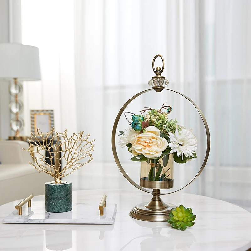 

American Creative Light Luxury Vase Ornaments Living Room Table Simulation of Dry Flower TV Cabinet Home Soft Decorations