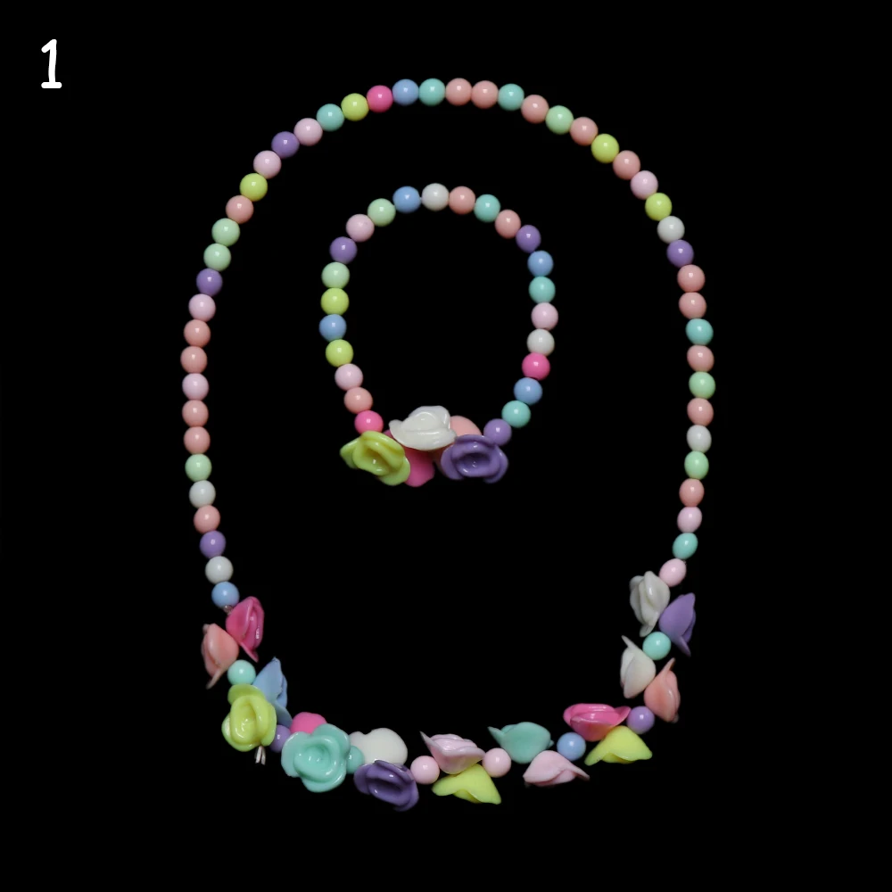 1 Набор для девочек, бусы, игрушки, ожерелье+ браслет, бабочки, цветы, детское ожерелье ручной работы, аксессуары для принцесс, детские подарки на день рождения - Цвет: Style 2- 1