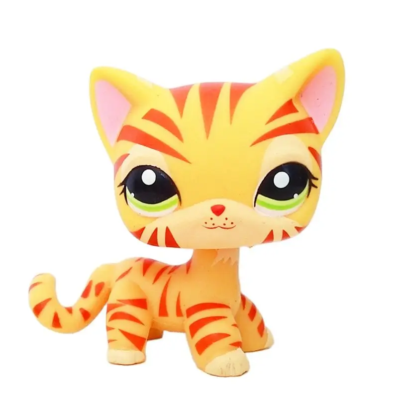 Littlest Pet Shop RARE Yellow Orange Tiger Cat Kitten Kitty Green Eyes LPS #1451 