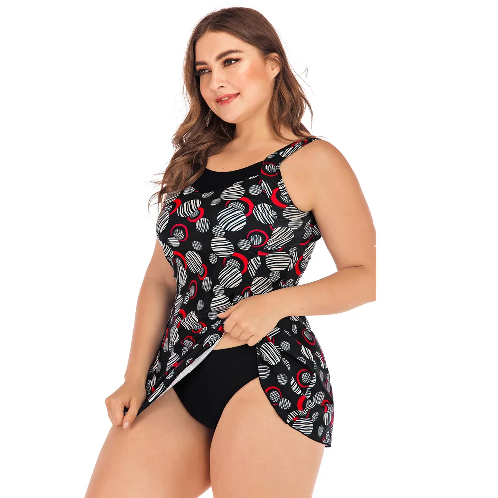 Swimming Skirt Women Plus Size Two Piece Beach Wear Dress 5XL Printing Large Bathing Suit Mujer Verano Sexy Swimsuit Bikini-Girl - Цвет: Черный