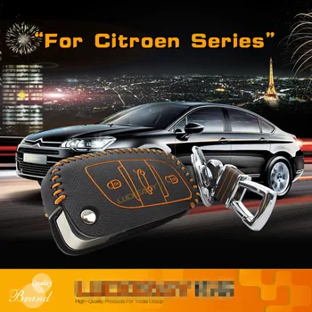 

key cover for citroen c4l 2013 2014 C5 2013 DS 6 2014-2016 Genuine Leather Car Key bag case remote key cover key Free shipping