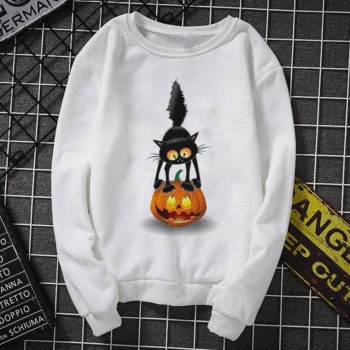 

Harajuku Vogue Funny Cartoon Printed Black Cat Stepping On A Pumpkin Women Sweatshirt Casual Long Sleeve Hoodies Winter Hoodie