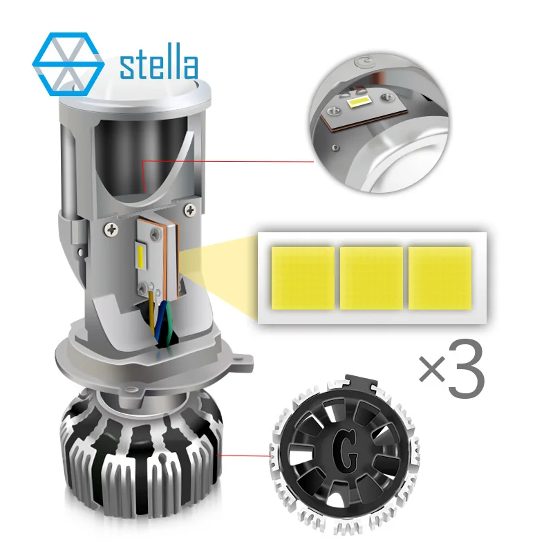 Günstig Stella H4 abblendlicht fernlicht scheinwerfer led objektiv projektor für auto moto 12V 72W 8000LM 5500K led lampen lampen für autos
