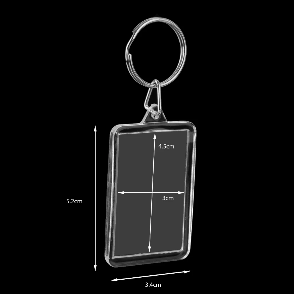 30Pcs Acrylic Rectangle Transparent Ring Keychain Blank Insert Photo Frame