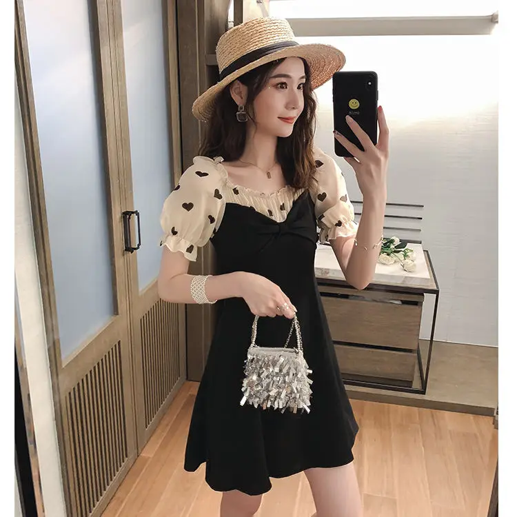 Dress Women Chiffon Patchwork Summer New Arrival Printed Lovely Slim Short Black Dresses Tunic Ruffles Sweet Girl Fairy Chic Fit