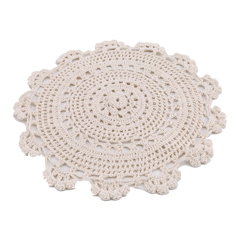 Retro Handmade Crochet Hooks Flower Placemat Round Cup Plate Insulation Pad Round Cotton Woven Placemats For Home Decoration