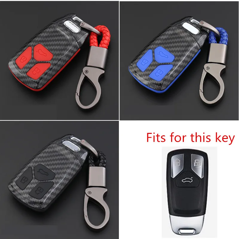 ABS-Carbon-Fiber-Shell-Silicone-Cover-Remote-Key-Holder-Fob-Case-KeyChain-For-Audi-A4-A5 (4)