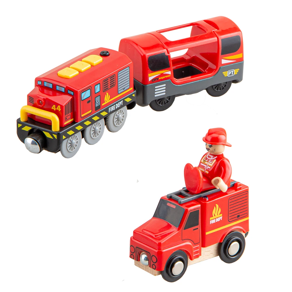 Firefighting Electric Train Toys Set Train Diecast Slot Toy Fit for Standard Wooden Train Track Railway