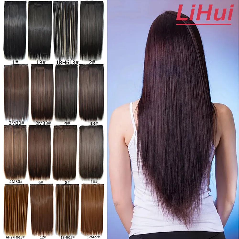 

LIHUI 5 Clips Synthetic Hair Long Straight Clip In Hair Extensions False Hair Black Hair Pieces for Women Invisible Hair